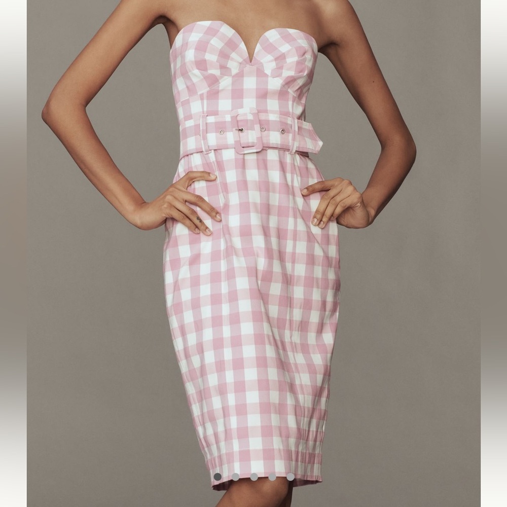 Pink Gingham Strapless Dress